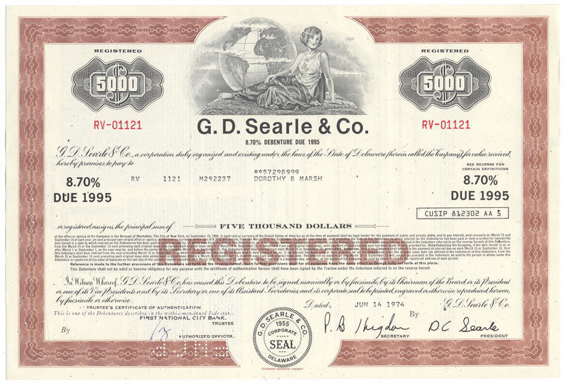 G. D. Searle & Co. Bond Certificate