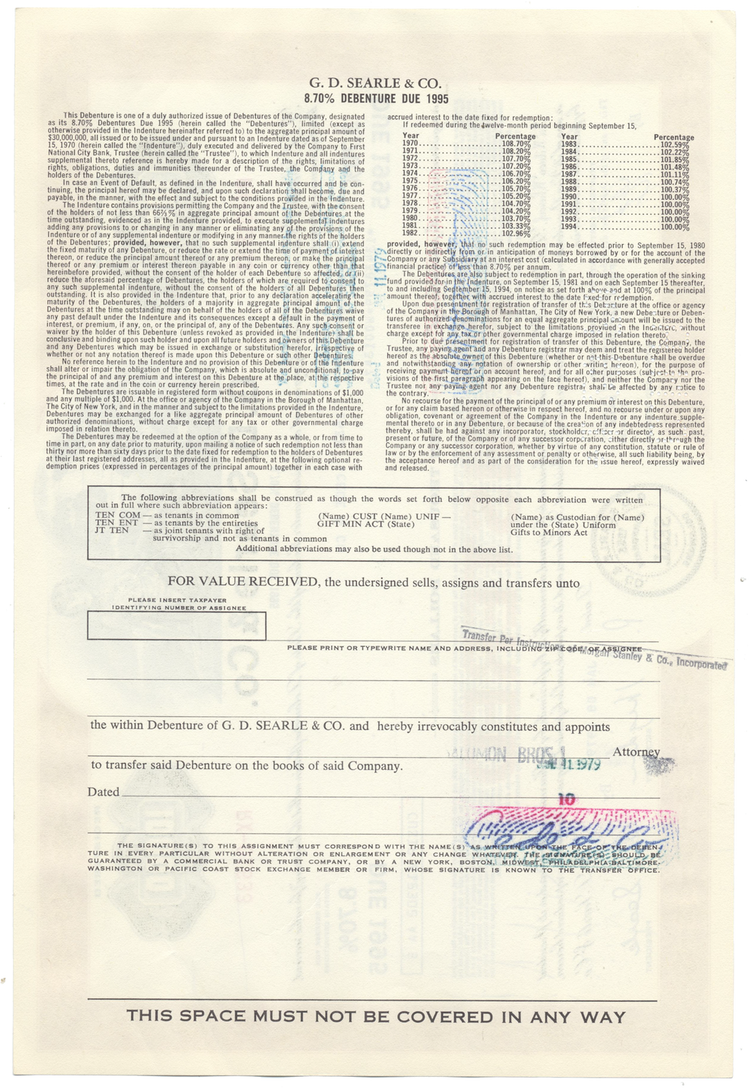 G. D. Searle & Co. Bond Certificate