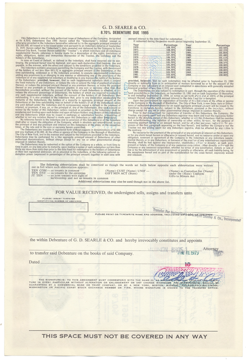 G. D. Searle & Co. Bond Certificate