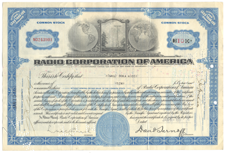 Radio Corporation of America Stock Certificate