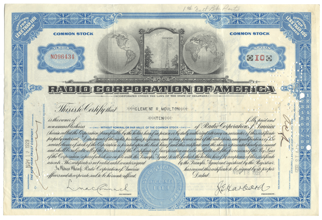 Radio Corporation of America Stock Certificate