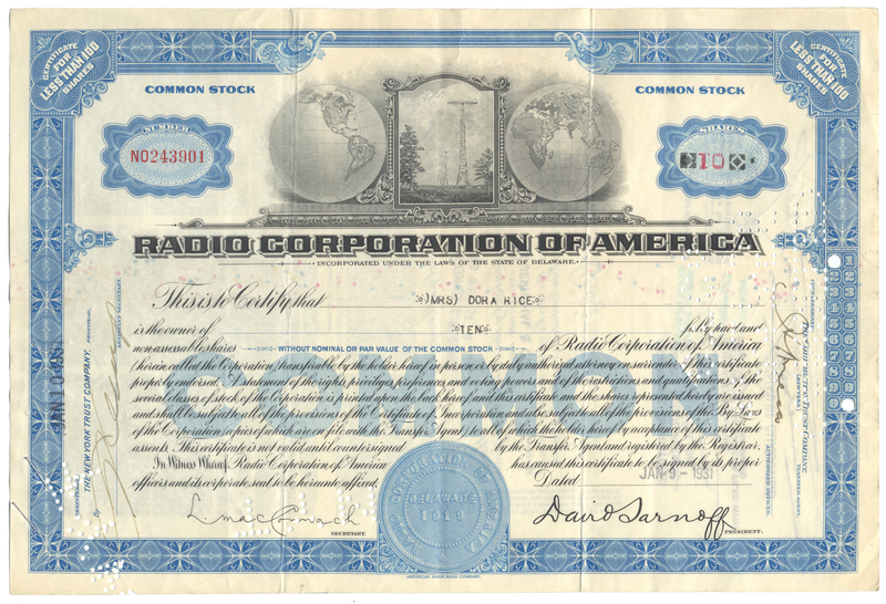 Radio Corporation of America Stock Certificate