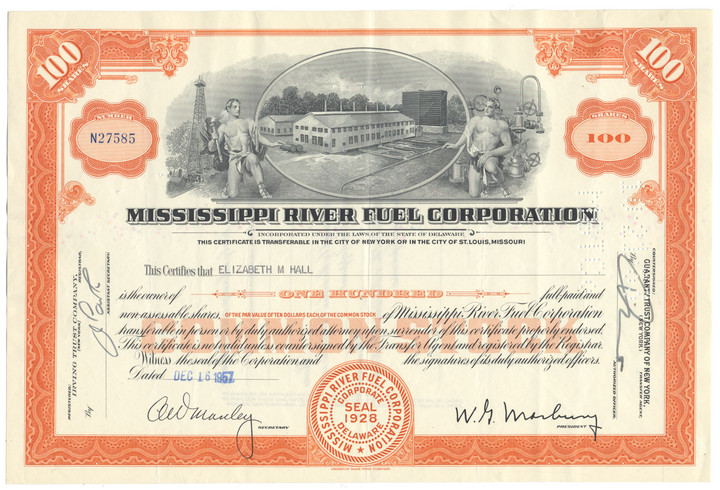 Mississippi River Fuel Corporation Stock Certificate