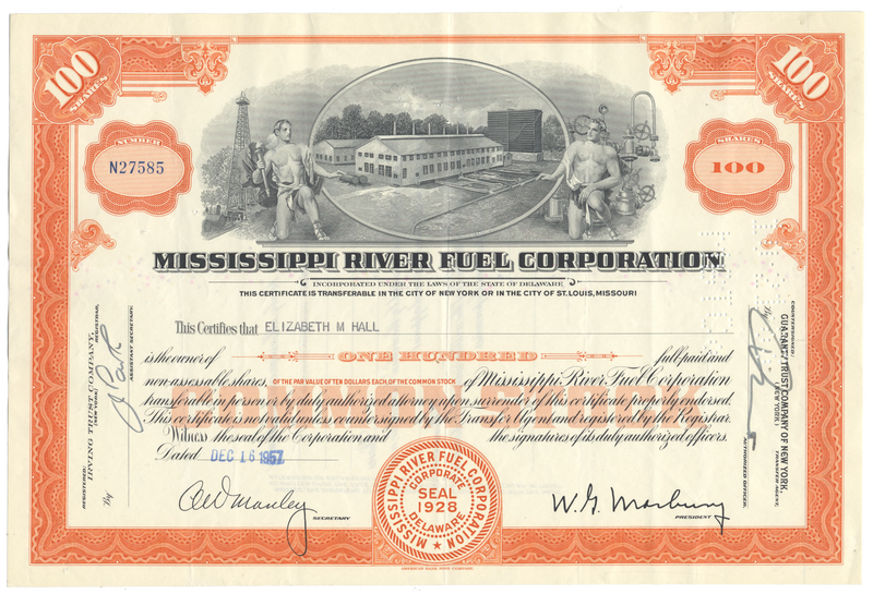 Mississippi River Fuel Corporation Stock Certificate