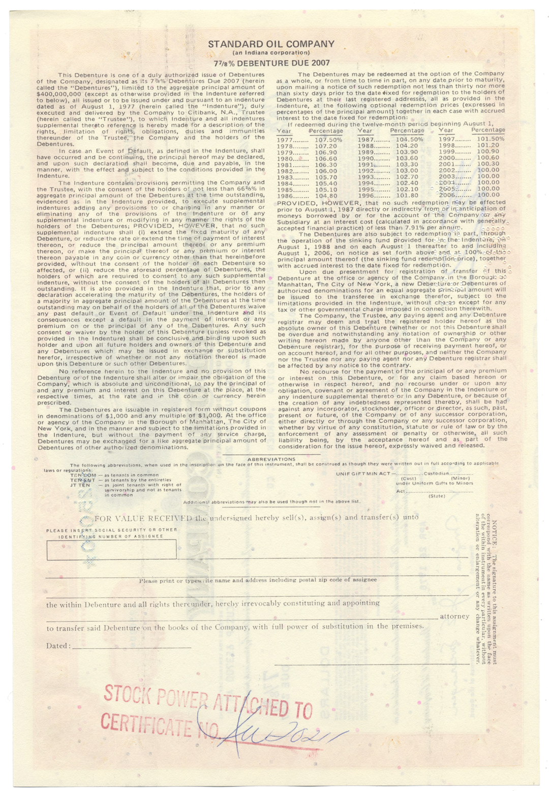 Standard Oil Company Bond Certificate