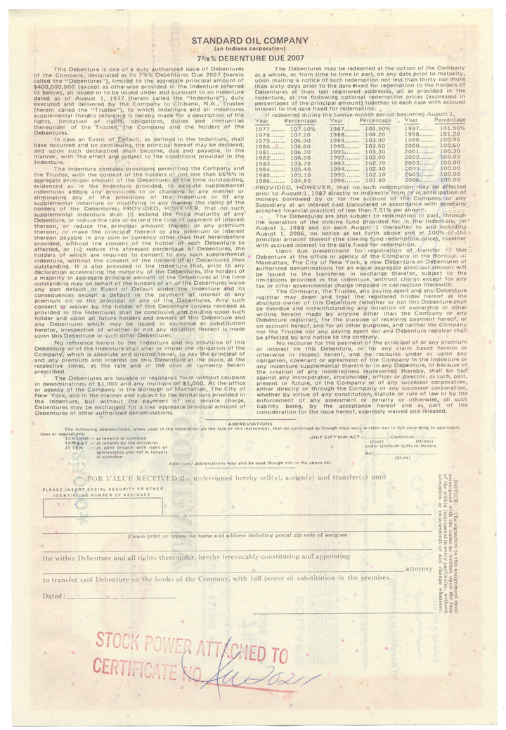 Standard Oil Company Bond Certificate