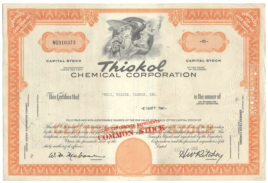 Thiokol Chemical Corporation Stock Certificate