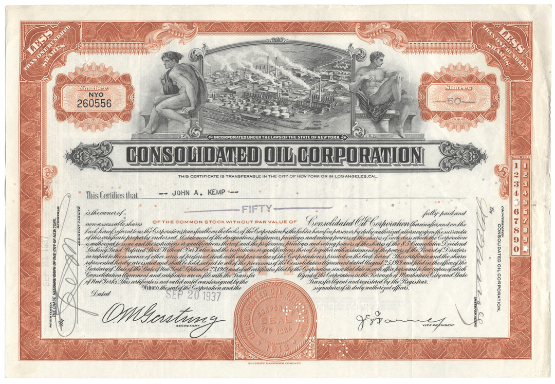 Consolidated Oil Corporation Stock Certificate