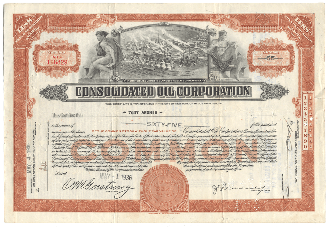 Vintage Consolidated Oil Corporation stock certificate