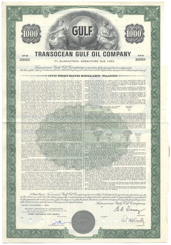 Transocean Gulf Oil Company Bond Certificate