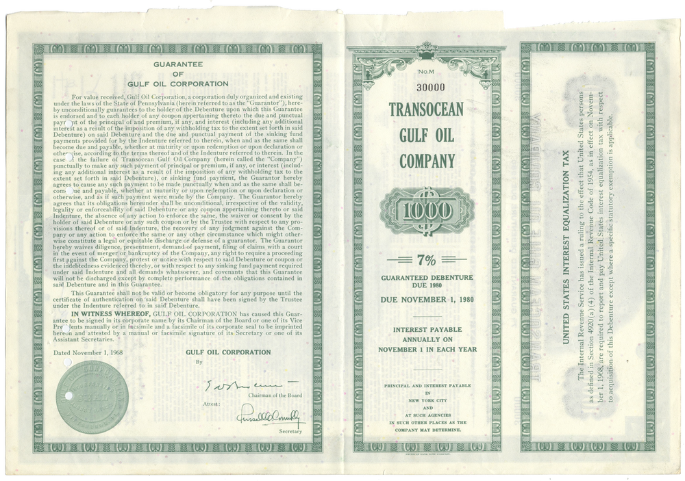 Transocean Gulf Oil Company Bond Certificate