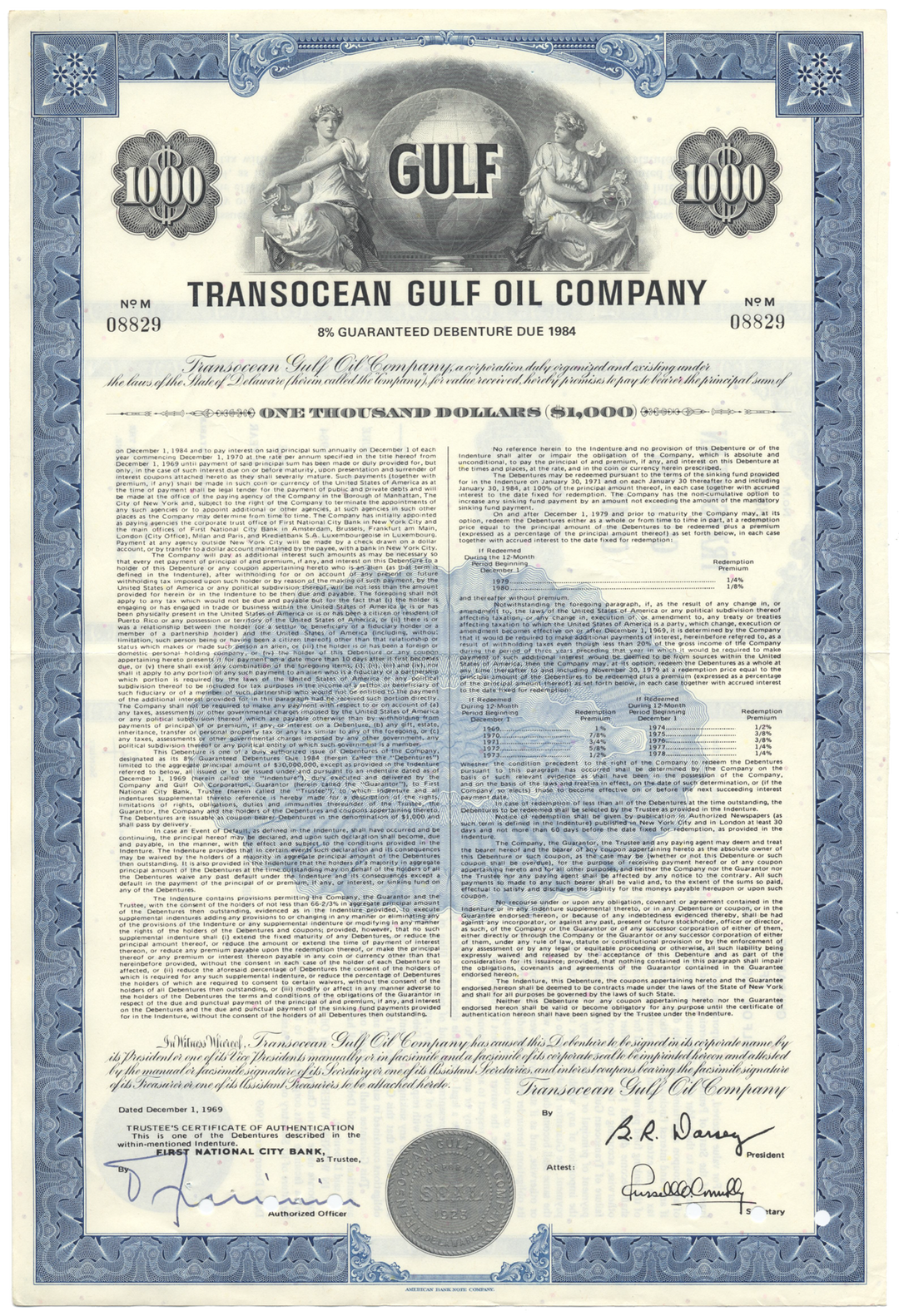 Transocean Gulf Oil Company Bond Certificate