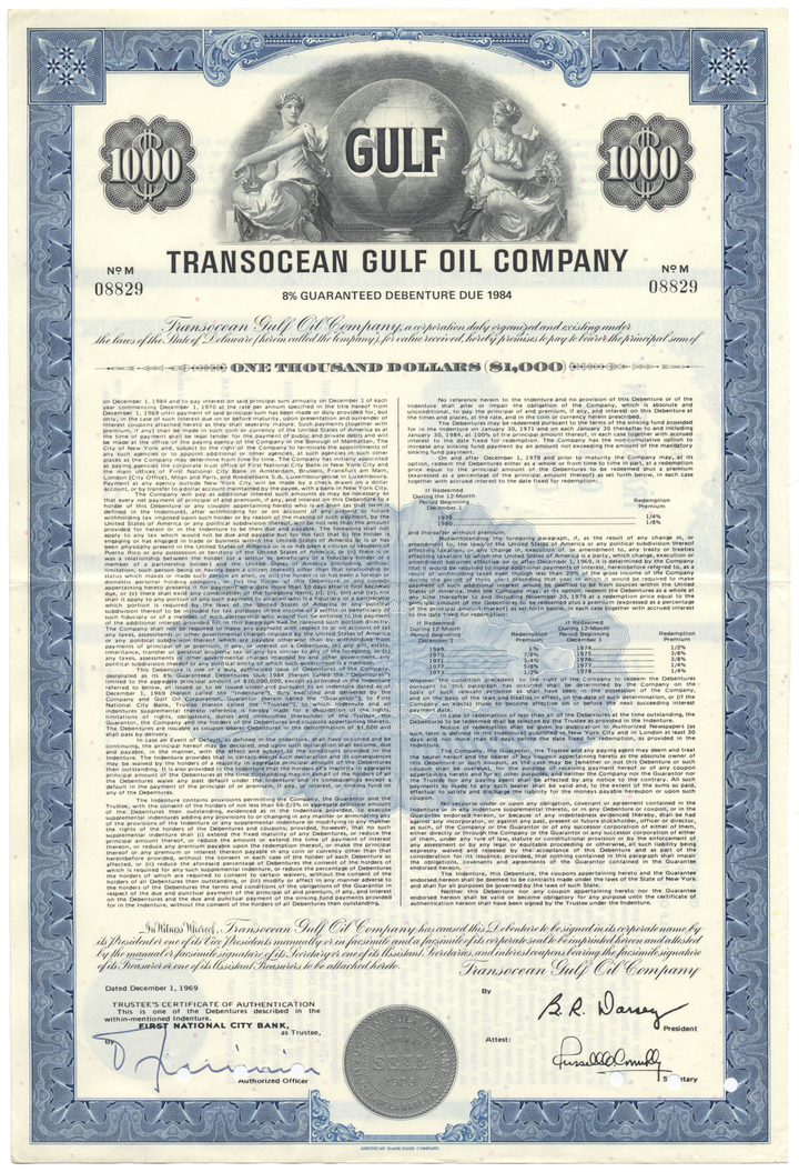 Transocean Gulf Oil Company Bond Certificate