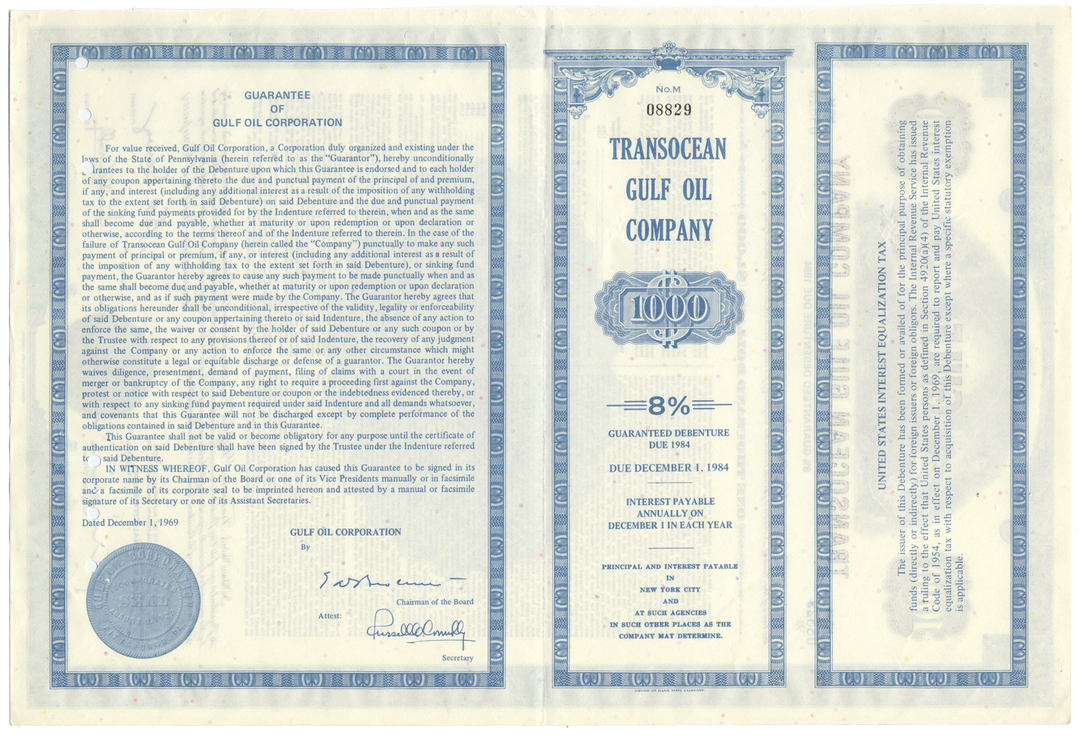 Transocean Gulf Oil Company Bond Certificate