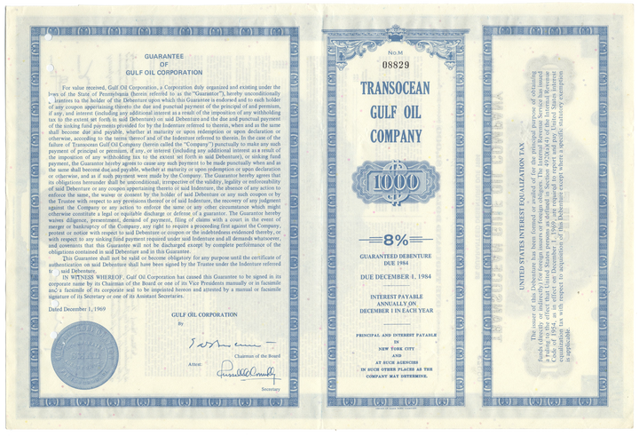 Transocean Gulf Oil Company Bond Certificate