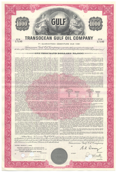 Transocean Gulf Oil Company Bond Certificate