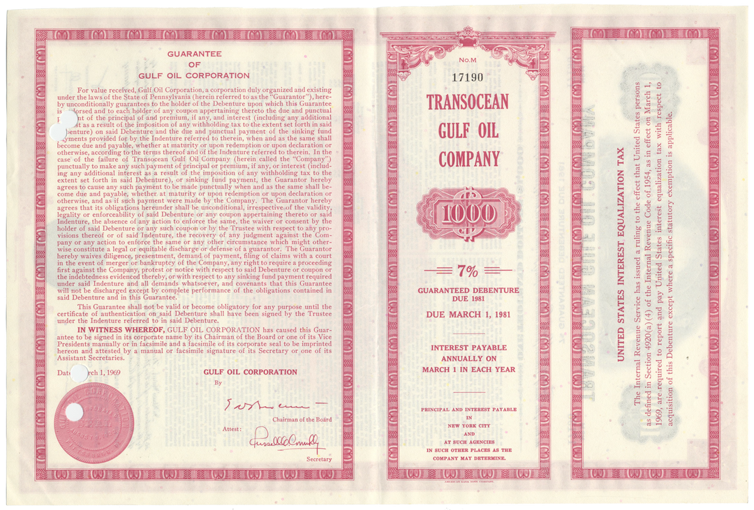 Transocean Gulf Oil Company Bond Certificate