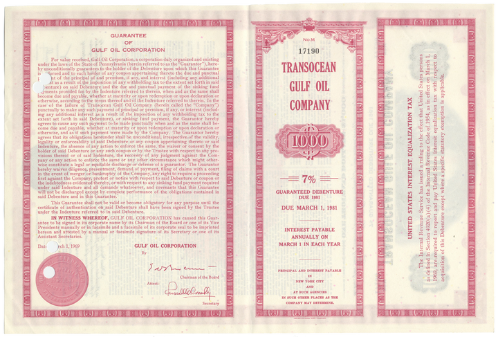 Transocean Gulf Oil Company Bond Certificate