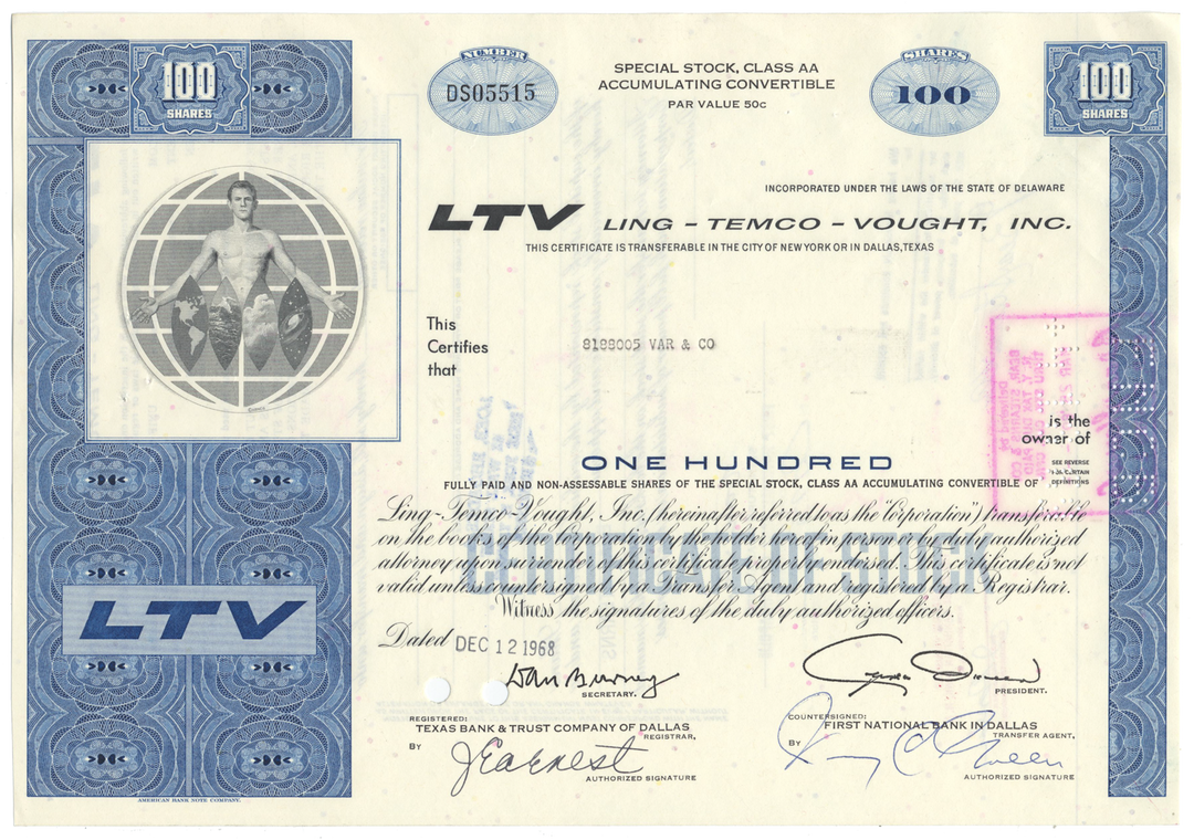 Ling-Temco-Vought, Inc. Stock Certificate