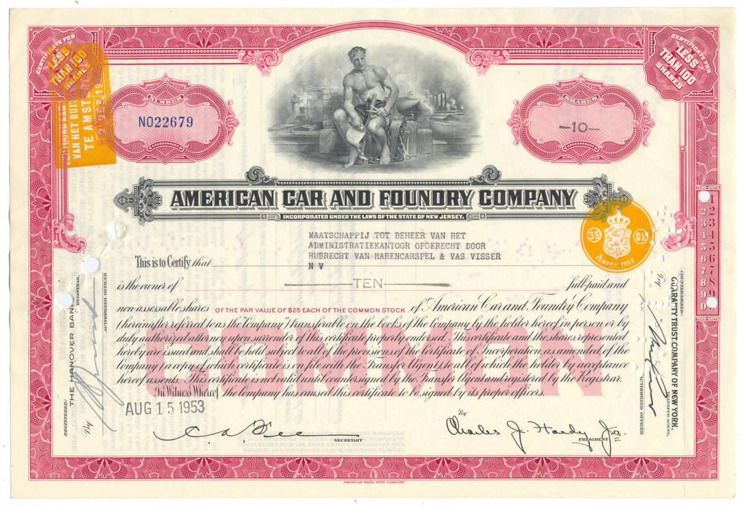 American Car and Foundry Company Stock Certificate