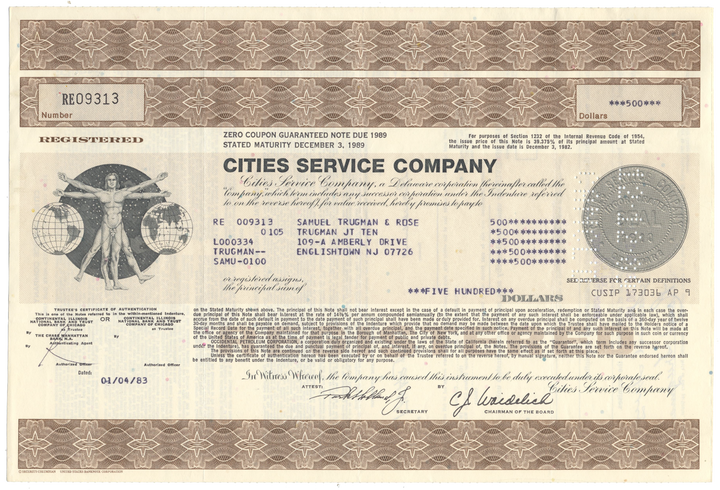 Cities Service Company Stock Certificate