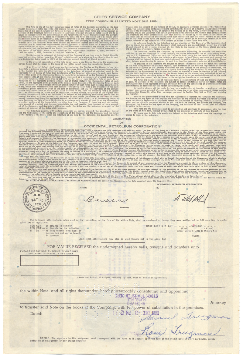 Cities Service Company Stock Certificate