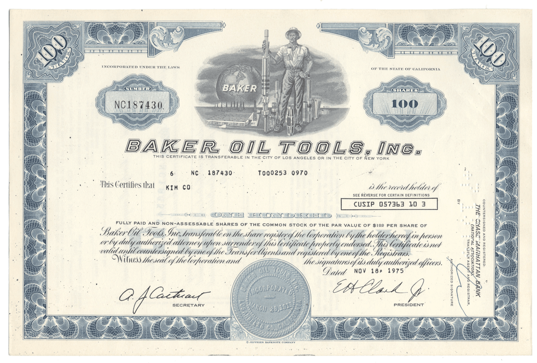 Baker Oil Tools, Inc. Stock Certificate