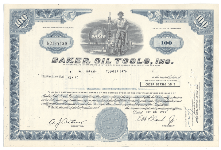 Baker Oil Tools, Inc. Stock Certificate