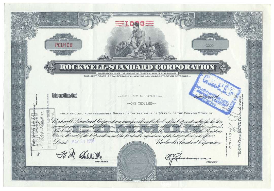 Rockwell-Standard Corporation Stock Certificate