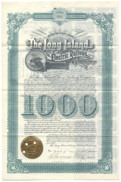 Long Island Electric Railway Company Bond Certificate