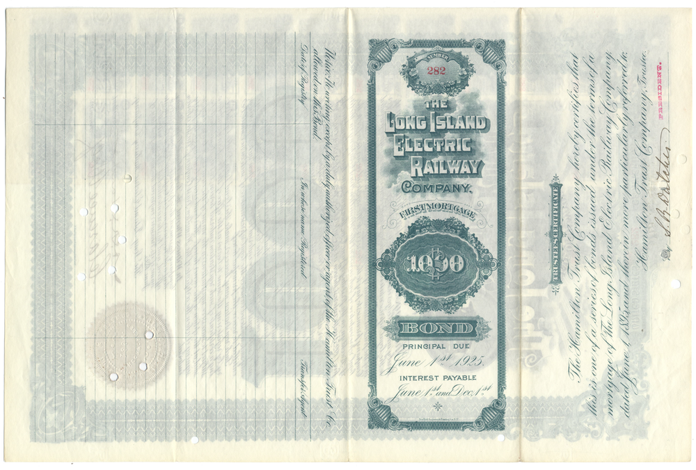 Long Island Electric Railway Company Bond Certificate