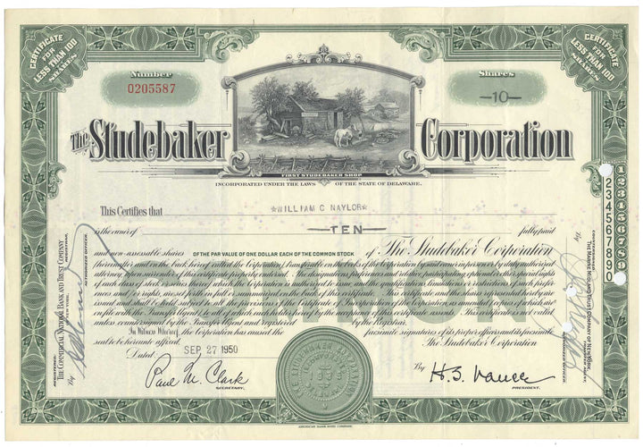 Studebaker Stock Certificate