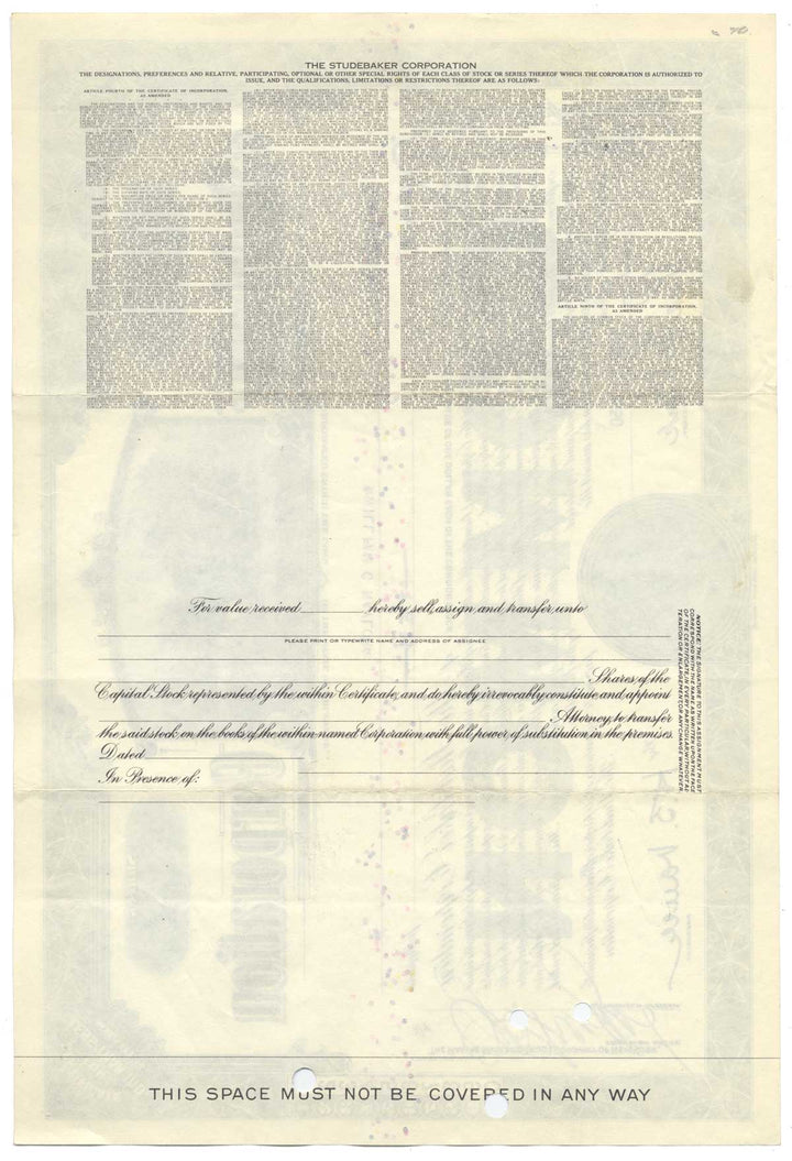 Studebaker Stock Certificate