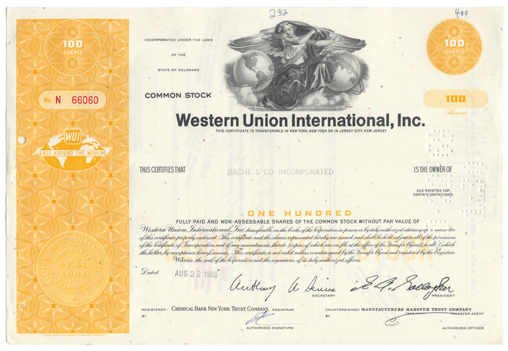 Western Union International, Inc. Stock Certificate