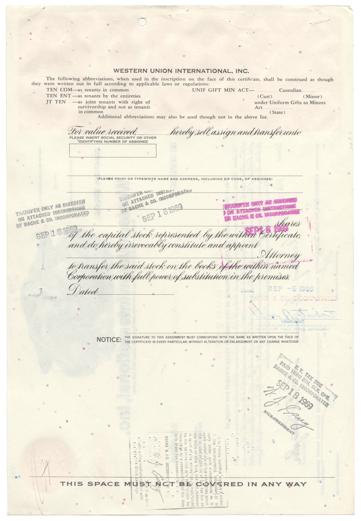 Western Union International, Inc. Stock Certificate