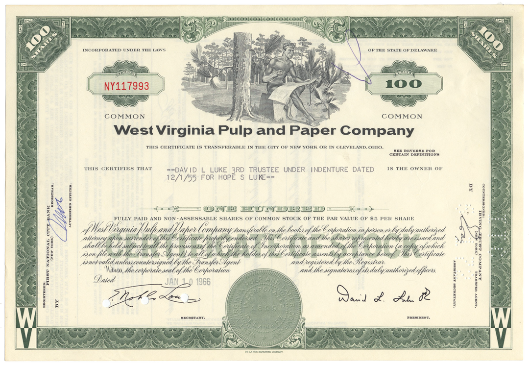 West Virginia Pulp and Paper Company Stock Certificate