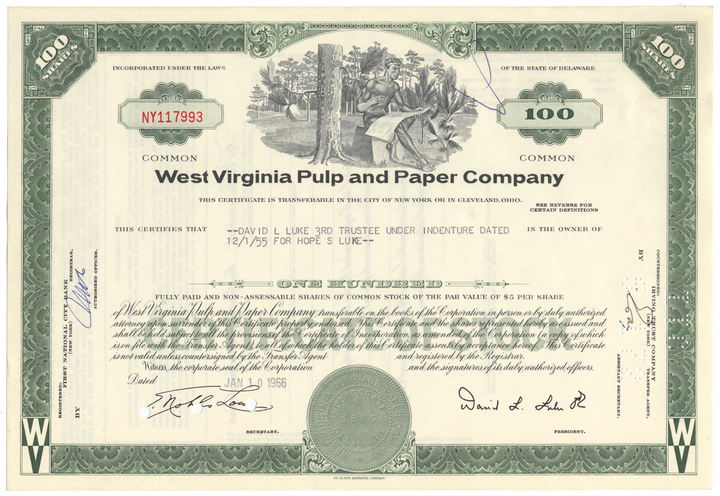 West Virginia Pulp and Paper Company Stock Certificate