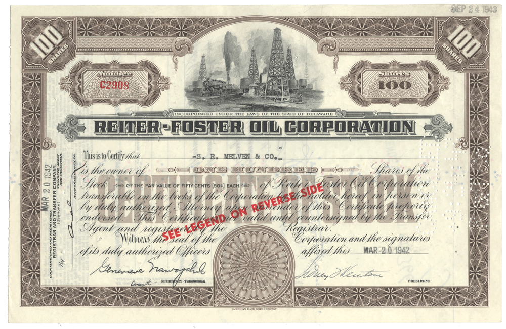Reiter-Foster Oil Corporation Stock Certificate