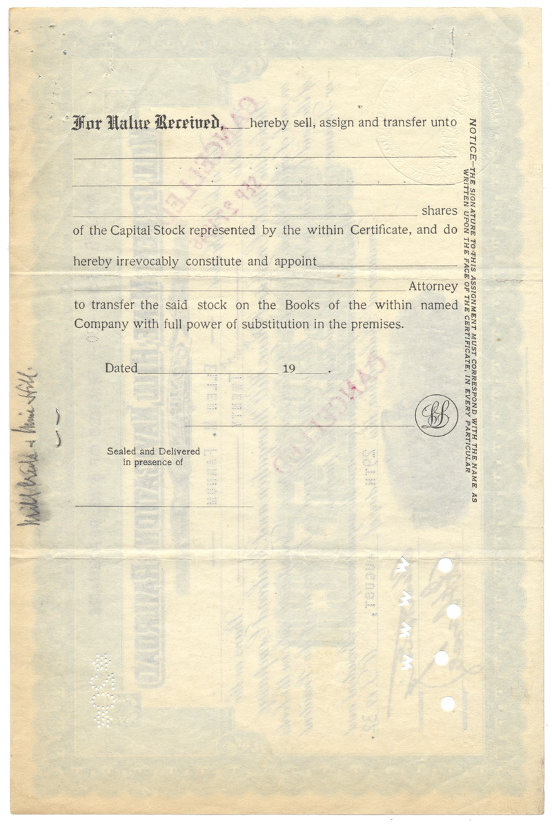 Mill Creek and Mine Hill Navigation and Railroad Company Stock Certificate