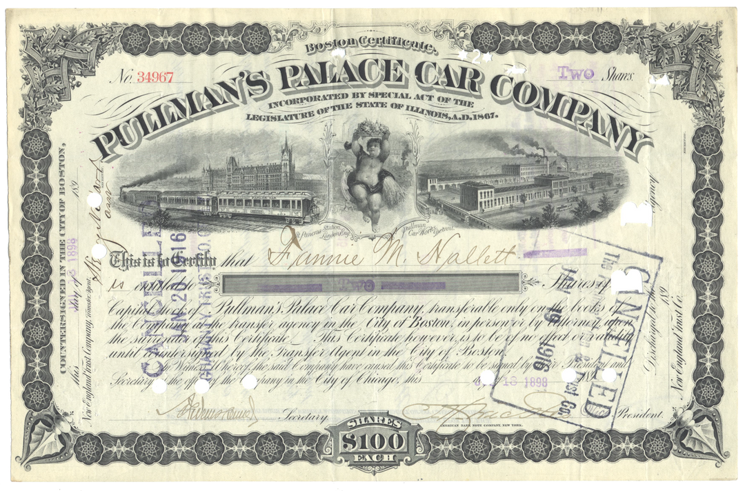 Pullman's Palace Car Company Stock Certificate