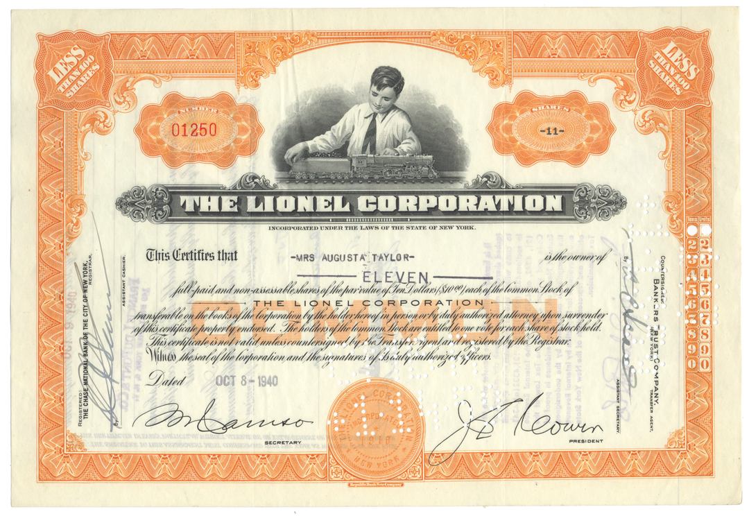 Lionel Corporation Stock Certificate