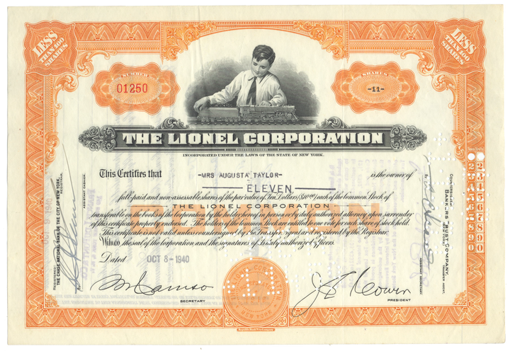 Lionel Corporation Stock Certificate