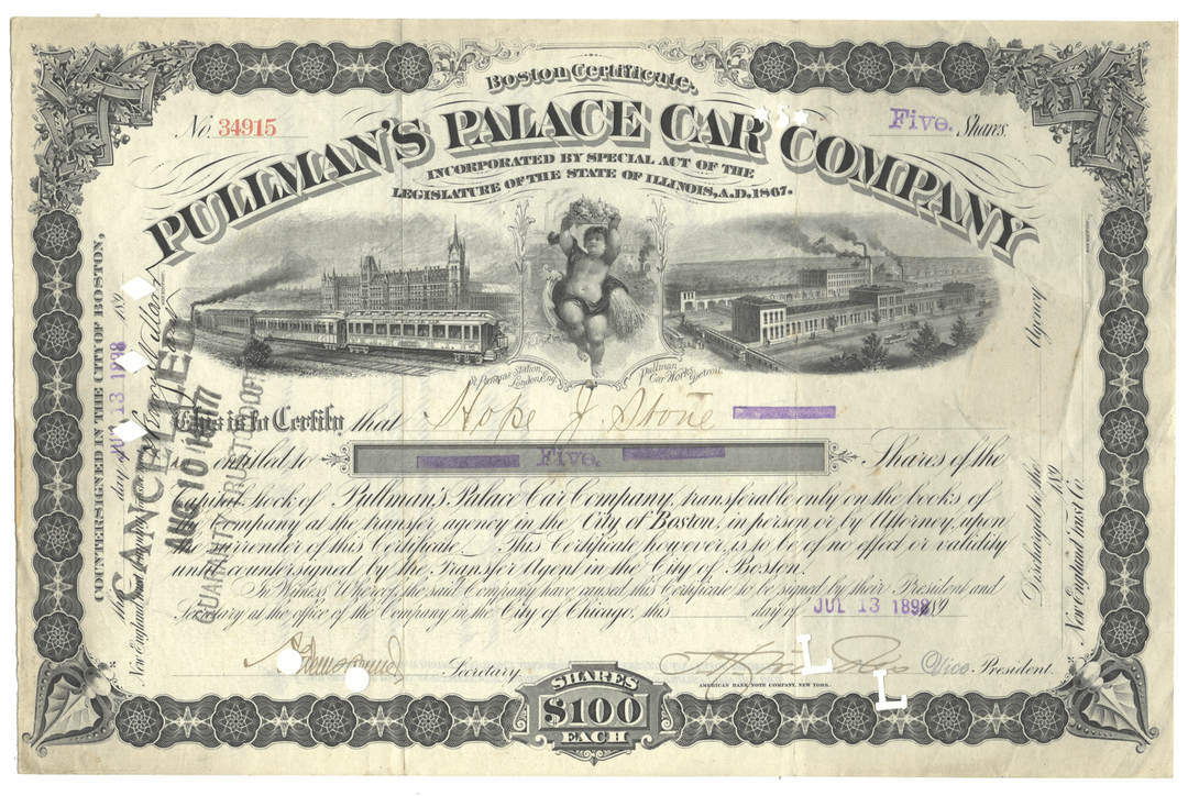 Pullman's Palace Car Company Stock Certificate