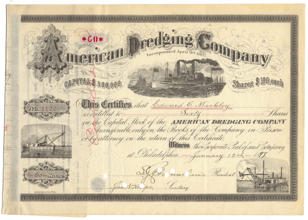 American Dredging Company Stock Certificate