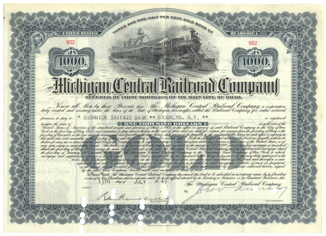 Michigan Central Railroad Company Bond Certificate