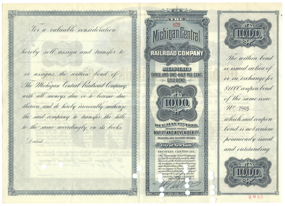 Michigan Central Railroad Company Bond Certificate