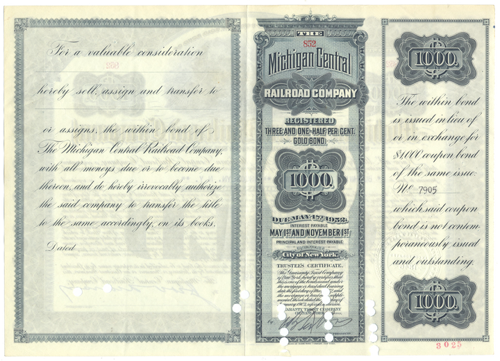 Michigan Central Railroad Company Bond Certificate