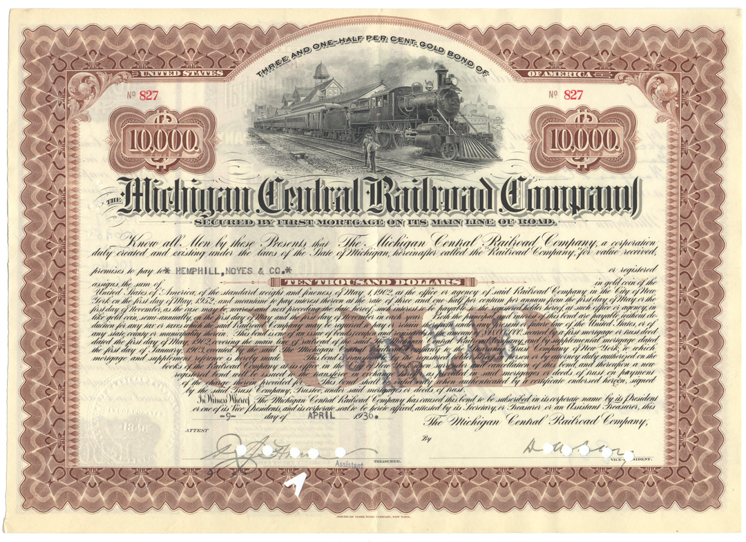 Michigan Central Railroad Company Bond Certificate