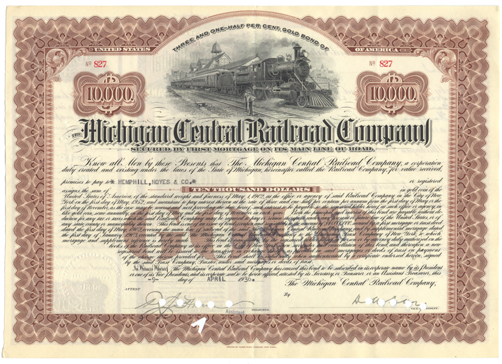 Michigan Central Railroad Company Bond Certificate