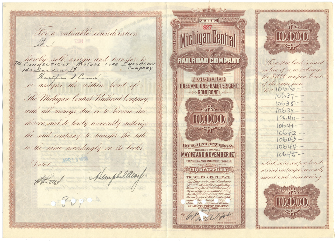 Michigan Central Railroad Company Bond Certificate